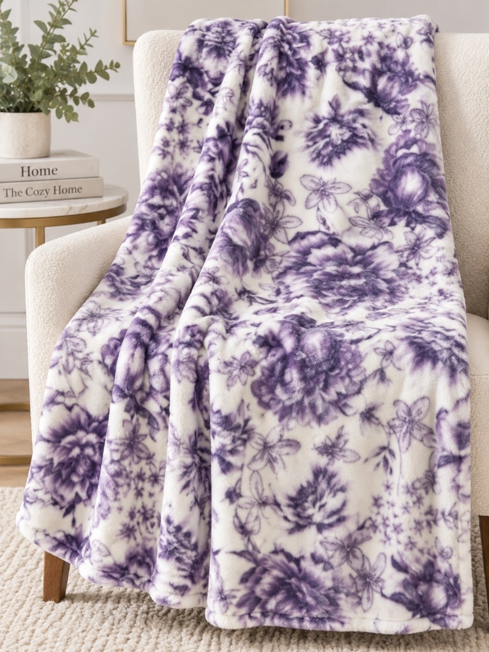 Betsey Johnson Ultra Soft Plush Throw Blanket Purple Floral Toile 50x70 NWT
